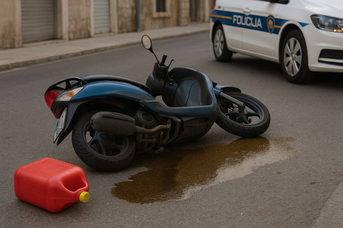 Nesvakidašnja nesreća u Vodicama: gorivo se izlilo na cestu, mopedist teško ozlijeđen
