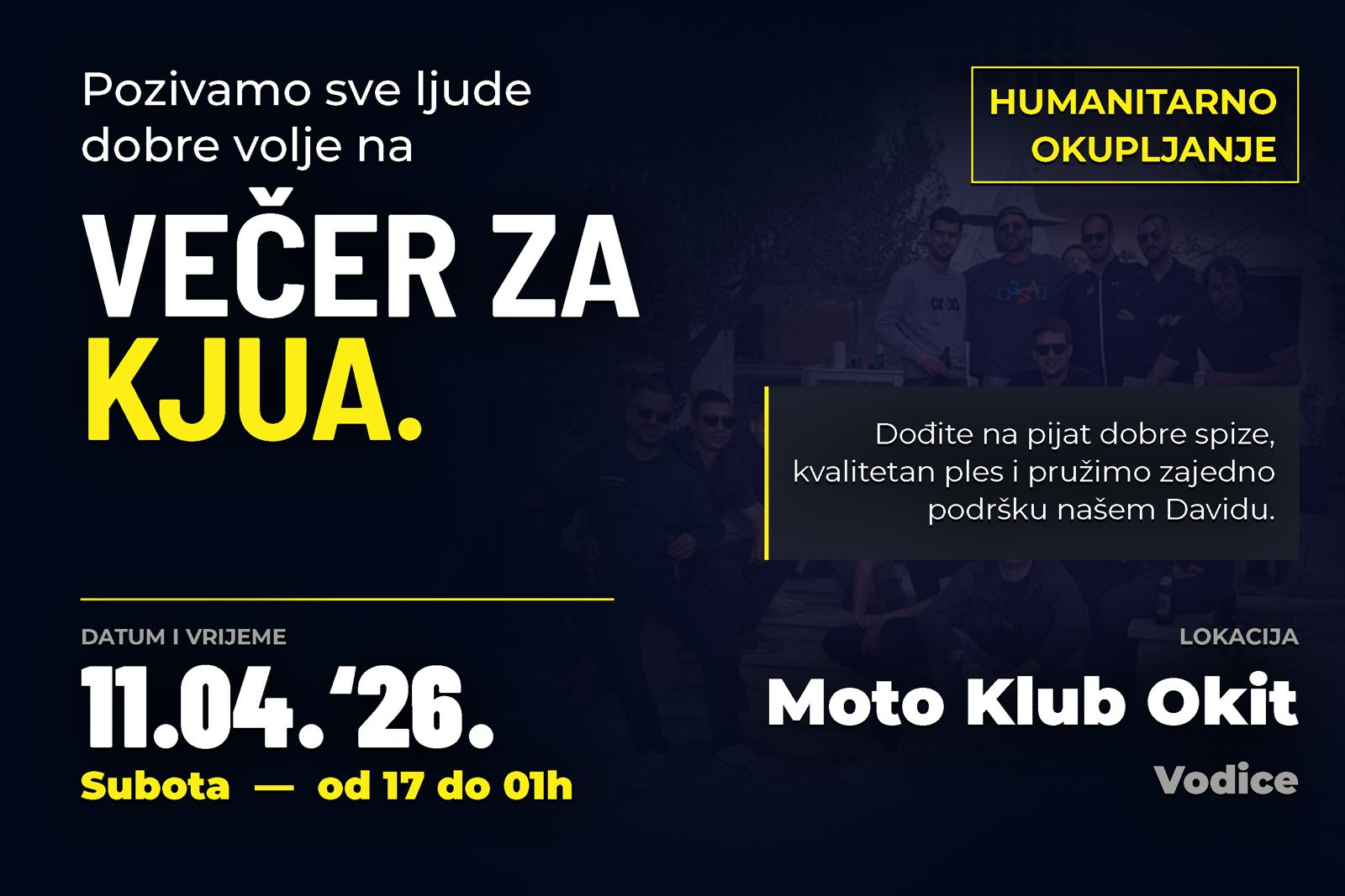 Humanitarna večer za KJUA u subotu u Moto klubu Okit