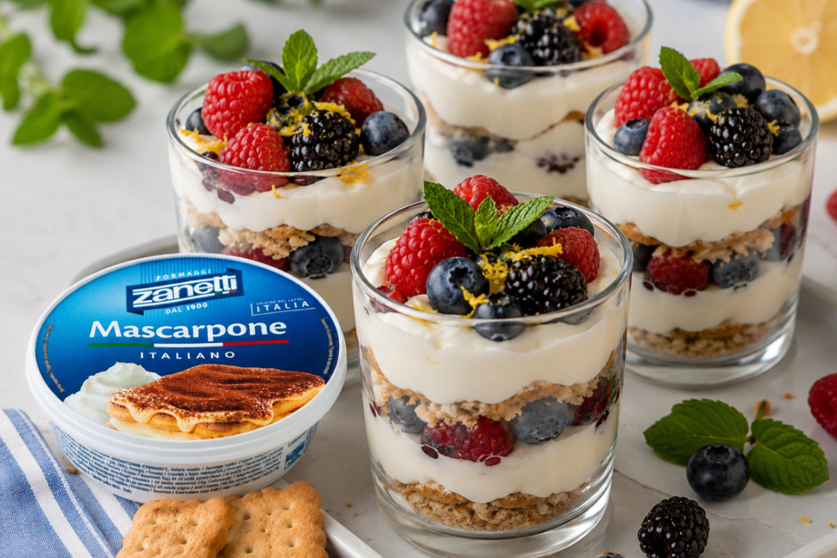 Čašice s mascarpone kremom, limunom i šumskim voćem